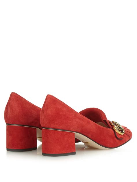 gucci red pumps|Gucci suede mid heel pump.